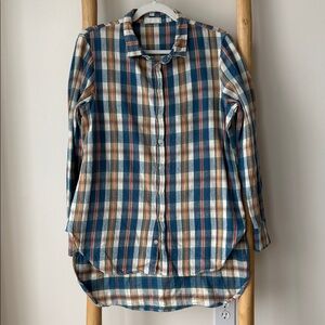 CP Shades Free People Plaid Flannel Long Button Shirt blue Pink Yellow M